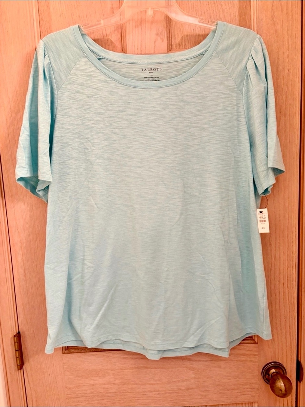 Talbots NWT 2X Round Neck Aqua Short Sleeve Tee Shirt